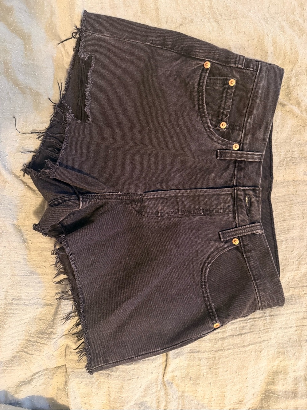 Levi’s Black Frayed High-Rise Denim Shorts